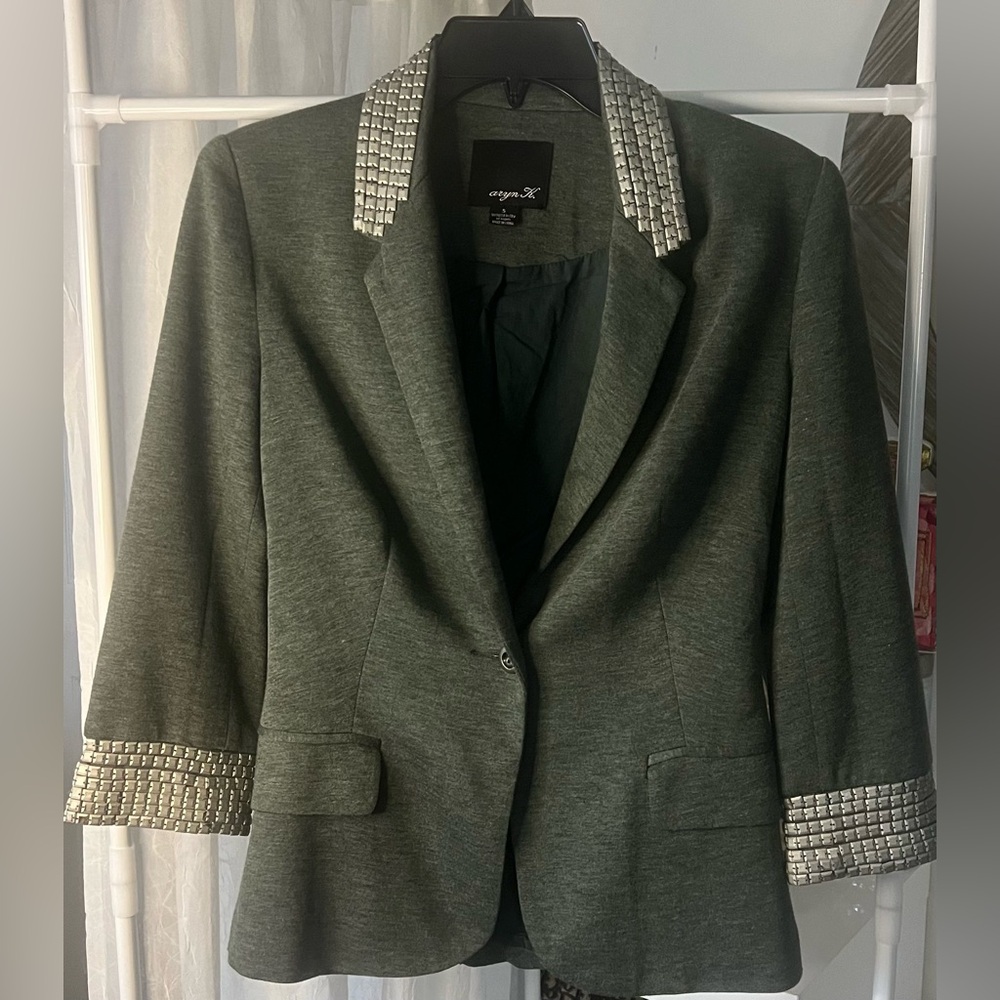 Aryn K Studded Soft Green Blazer Jacket